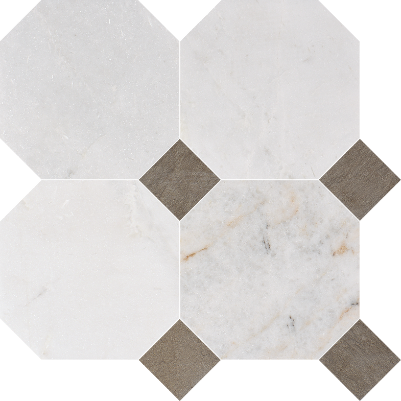 6" Valentino Bianco octagon w/ latte dot $29.99/sqf