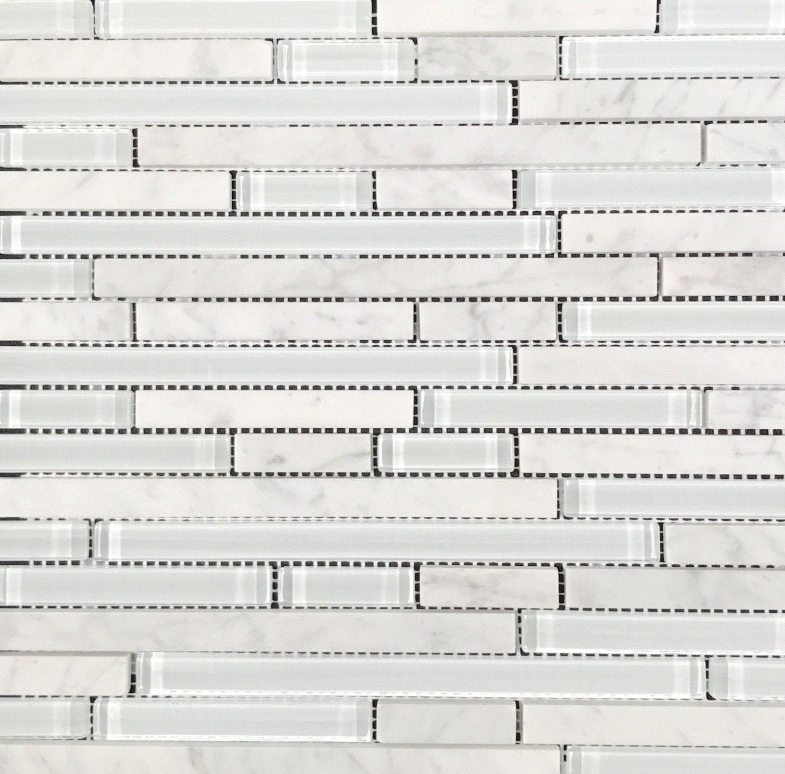 Carrara & White Glass Random Strips - Backsplash